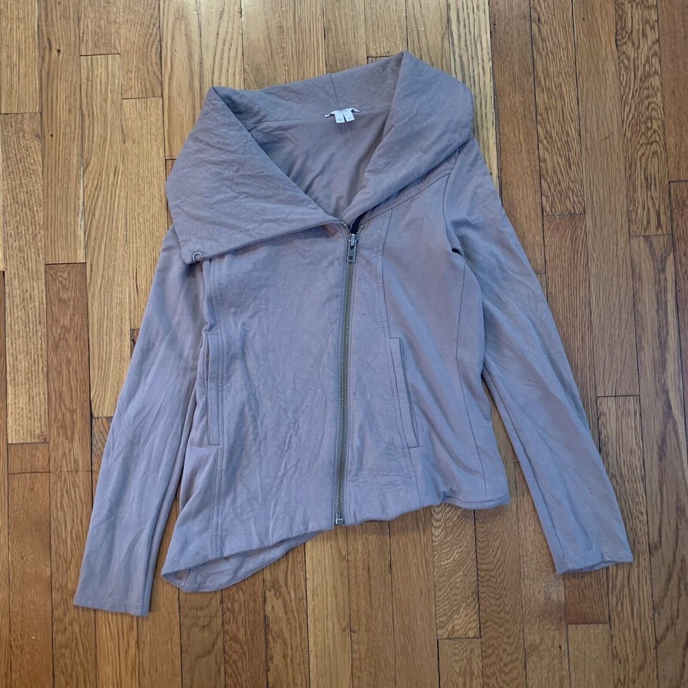 HELMUT LANG Villous Zip Up Asymmetric Moto Knit Jacket Sz M Gray